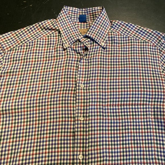 Paul Stuart Mens Long Sleeve Button Down Shirt Multicolor M Italy Checks Cotton - Picture 3 of 5